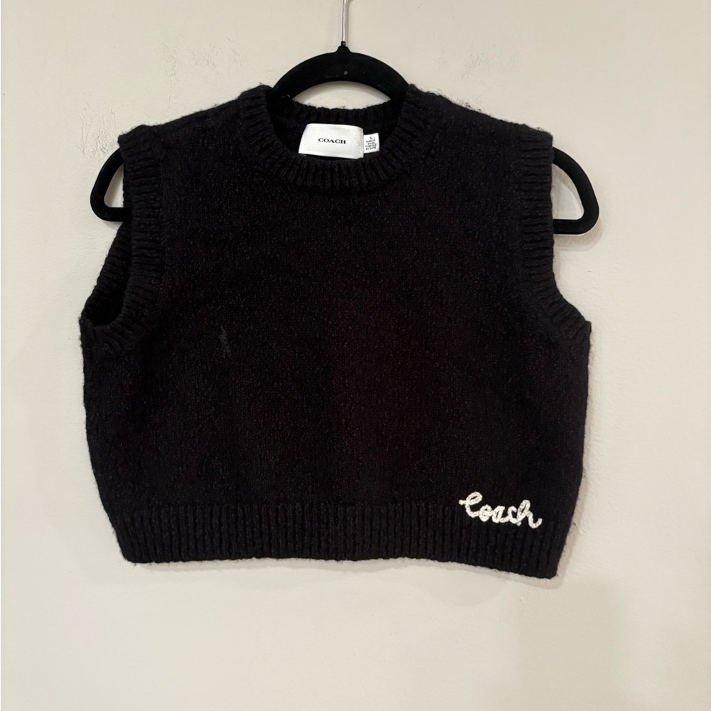 Coach Black Knit Cropped Vest with White Logo in XL